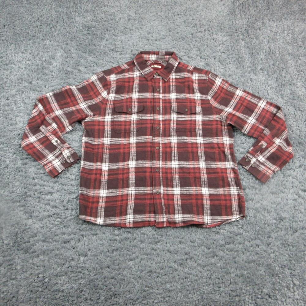 Alesbury Shirt Mens Large Red Plaid Flannel Button Front Long Sleeve Cotton